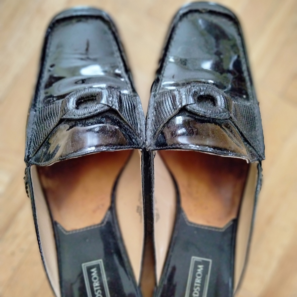 Nordstrom Black Patent leather flat mule. - Picture 1 of 7